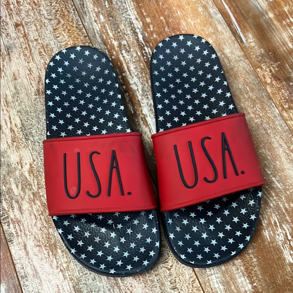 Rae Dunn Red and Black Sandals Patriotic Design